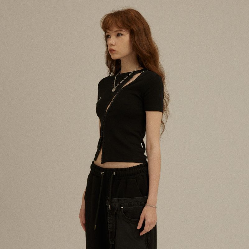 [LSD Runway]Hook-Eye Slit Tight T-Shirt