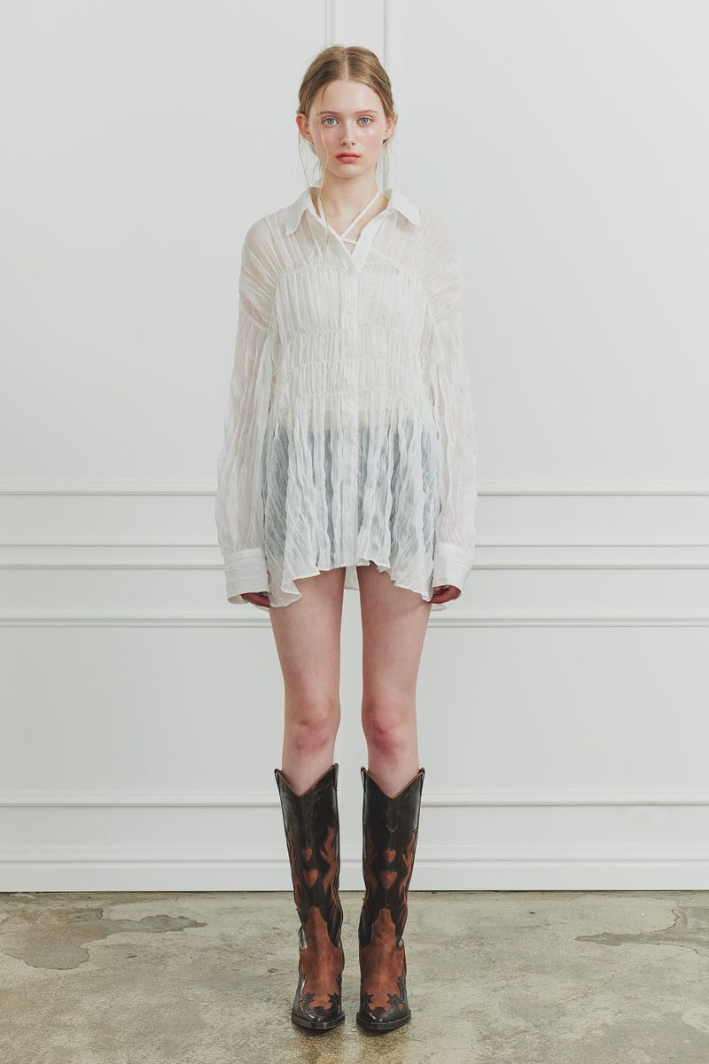 PAIN OR PLEASURE（ペインオアプレジャー）の「MEMORY SHIRRING SHIRT white（Tops）」