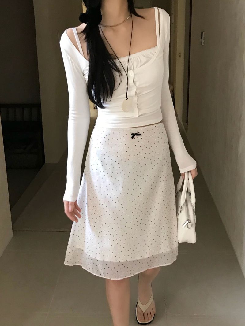 White Pure Dot Midi Skirt