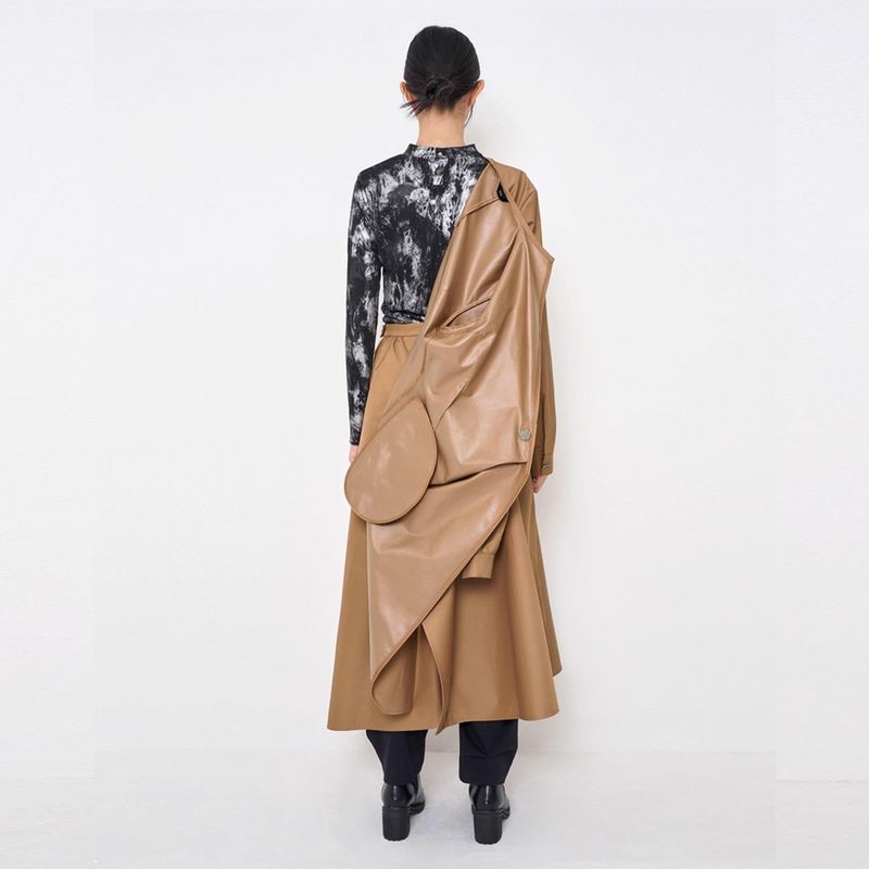 Asymmetry Draped Waterproof Coat _ Beige