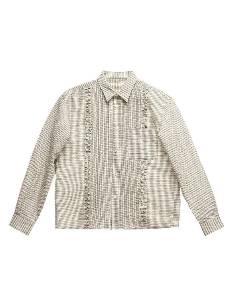 6CRAYON(シックスクレヨン)の「6CRAYON Retro Off-White Plaid Cotton Peplum Blouse(Tops)」