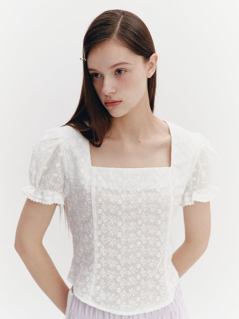 MOILLY(モイリー)の「Square Neck Lace Blouse White(Tops)」