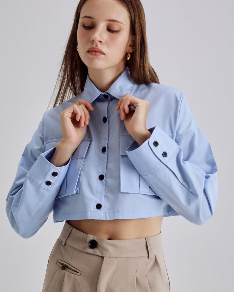 EVIE mia OVERSIZED CROPPED SHIRTS BLUE