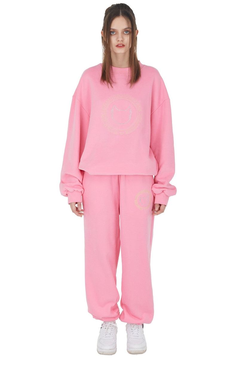 [IPT007-5] CIRCLE GLITTER LOGO JOGGER PANTS PINK