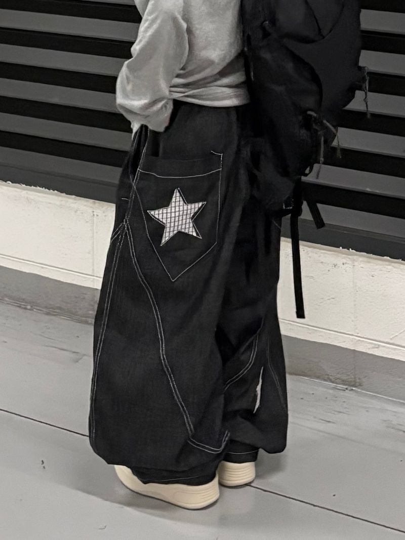 チェックステッチ デニムパンツ