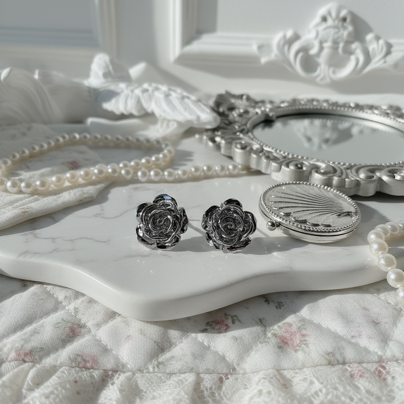 [IVE Yujin Piercing] Metal Rose Piercing - Silver Color