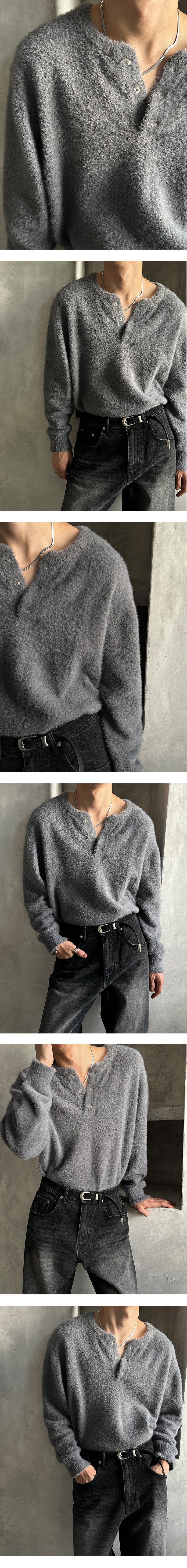  [PREMIUM][MADE] Angora hair henry neck knit(3color)