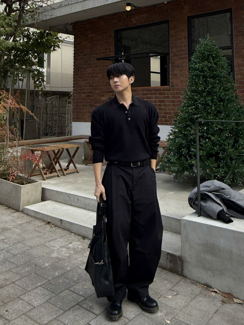 (fleece ver) Unbalanced pintuck curved pants