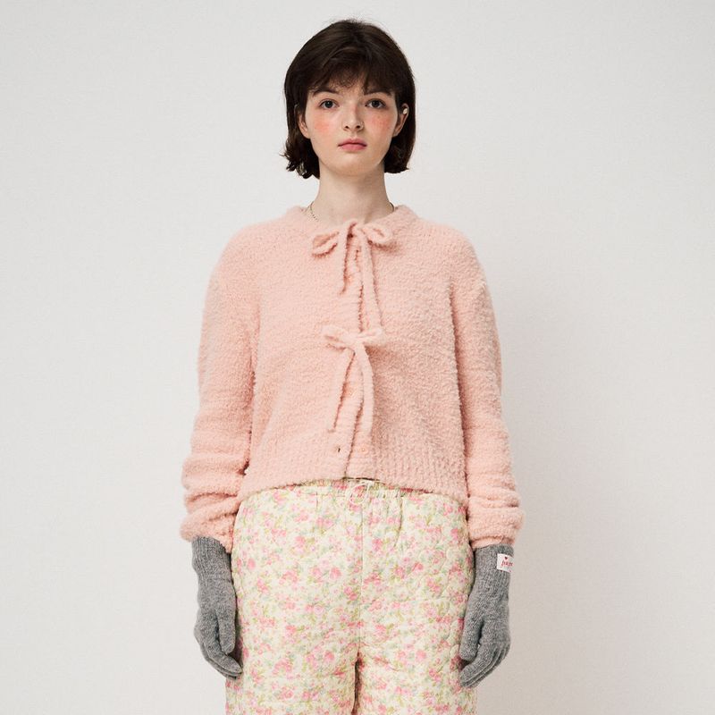 FLUFFY KNIT CARDIGAN, PINK