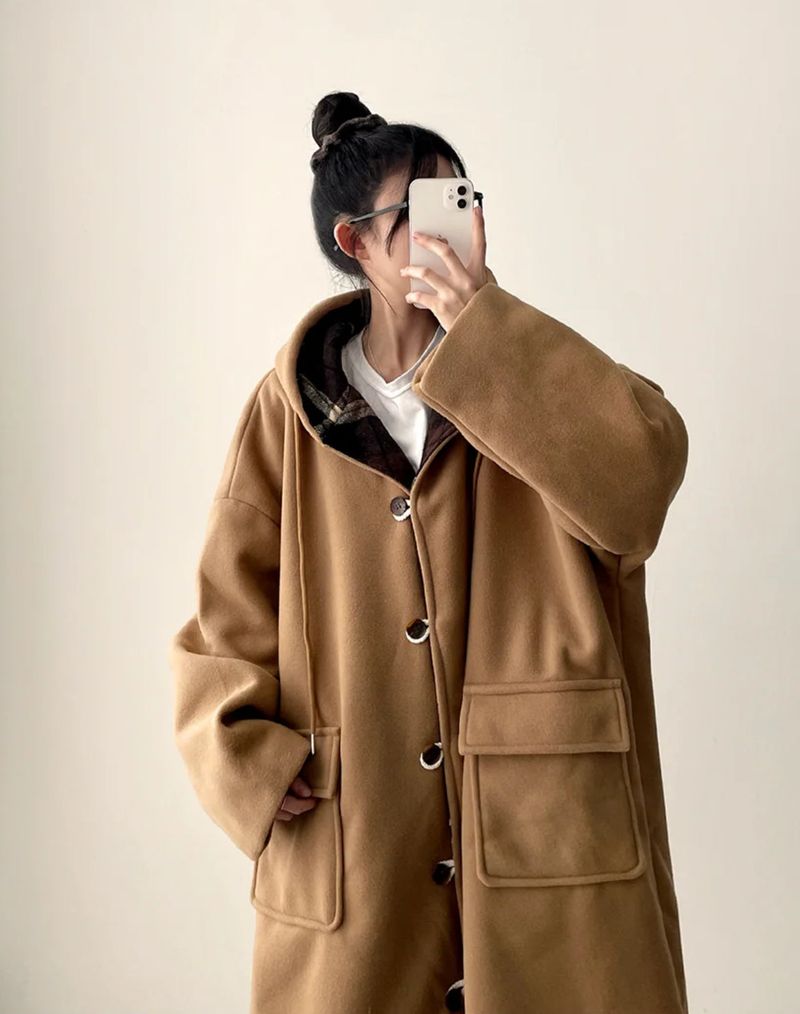 Melty King Bakshi woolen pocket long hooded coat