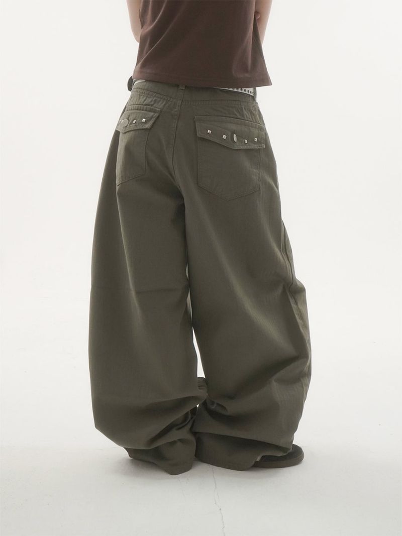 Peak stud back-pocket pants -2C