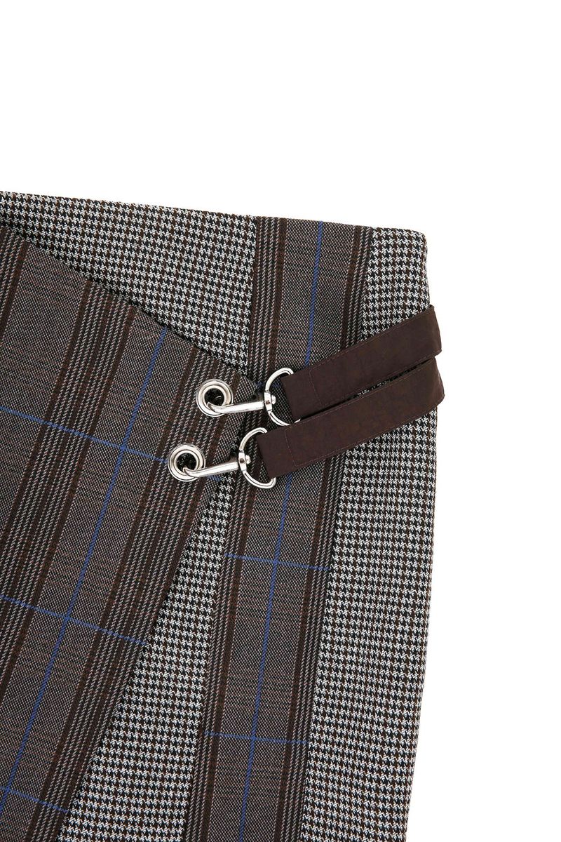 Check Panelled Mini Wrap Skirt _ Brown