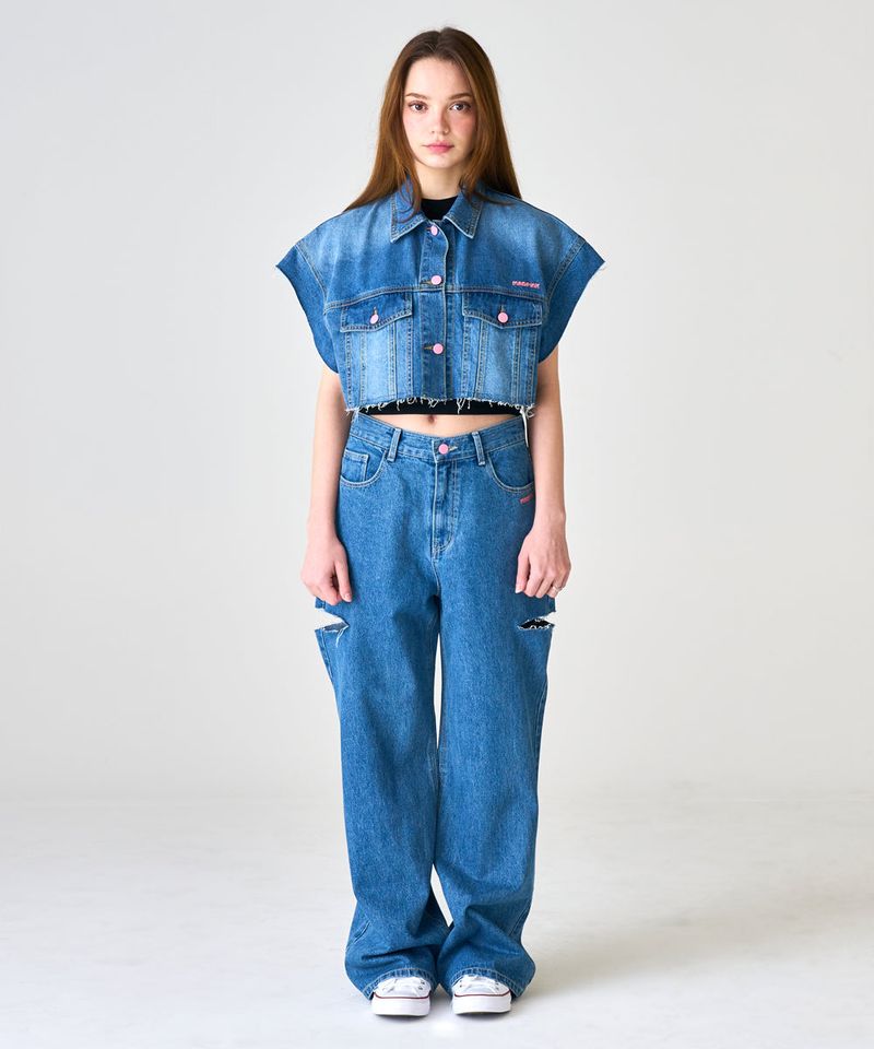 MP HALF CUTTING DENIM PANTS