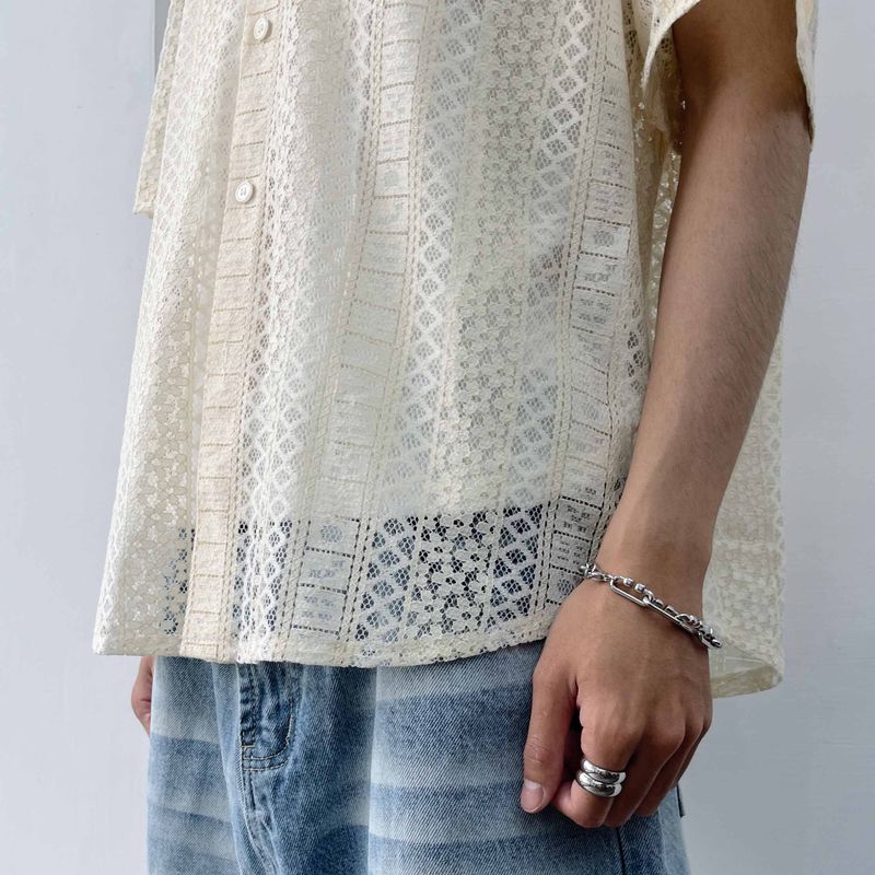 Hollow Knit Striped Shirt