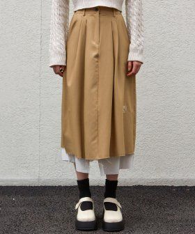 NICOLE PINTUCK LAYERED LONG SKIRT_BEIGE