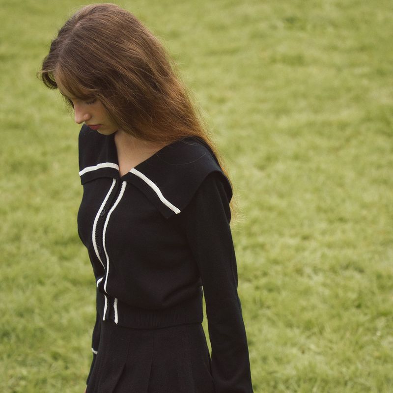 EVMOIU（エブモウ）の「SAILOR COLLAR LONG SLEEVED CARDIGAN - BLACK（Tops）」