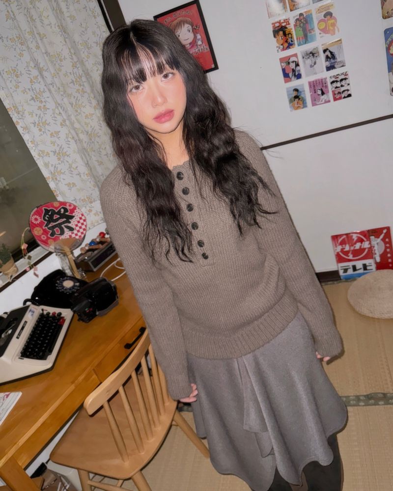 (3color) Soft Knit Layered Wrap Skirt