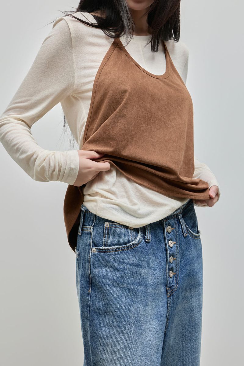 Halter-Tie Suede Apron_Brown