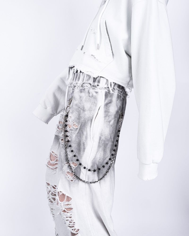 BBD Stone Ball 2-Line Pants Chain (Silver&Black)