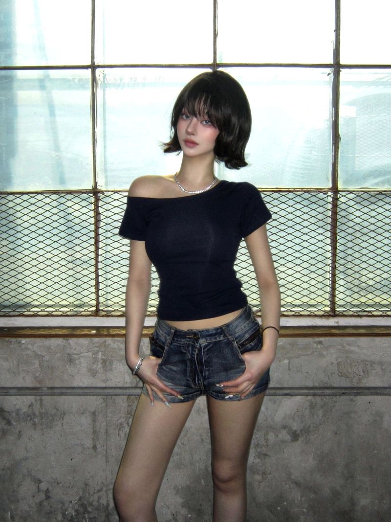 Vintage zip short denim-PT