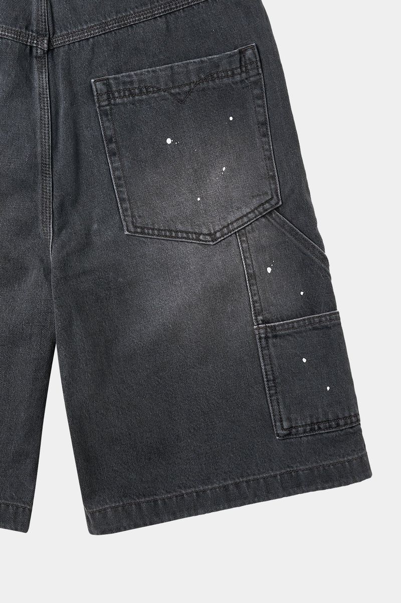 Aged Splatter Carpenter Denim Shorts(Washed Black)
