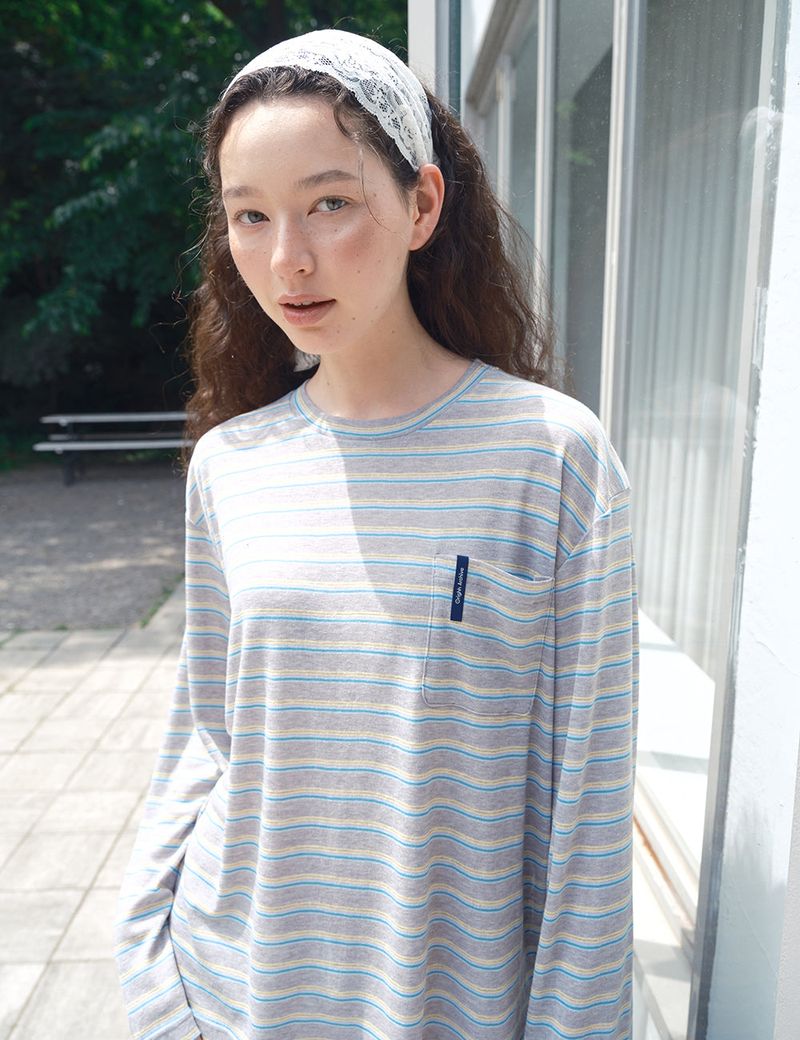 Sheer Stripe Long Sleeve Tee_Grey