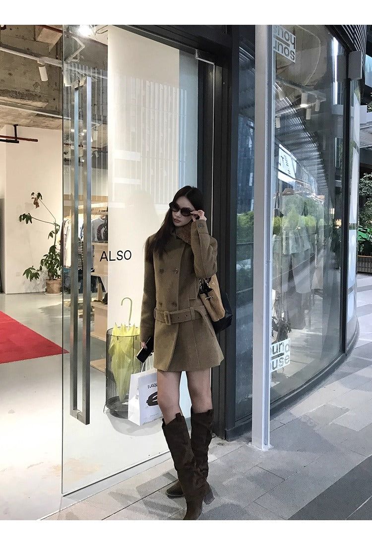 Lux wool belt padded half coat