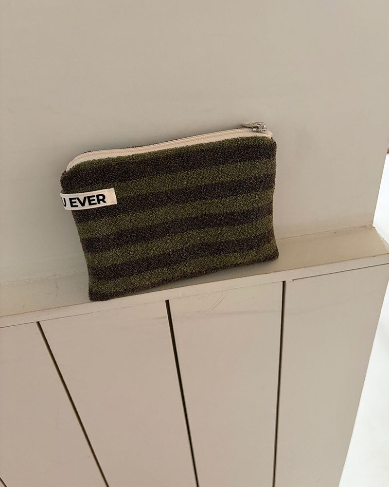 Two-tone terry flat pouch - brown , M size