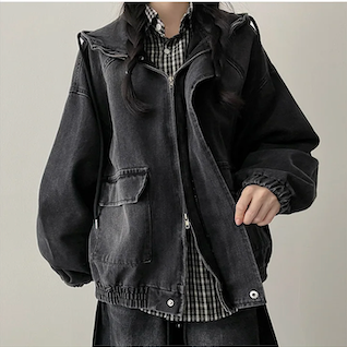 Delt Boxy Fit Two-Way Denim Hooded Jumper