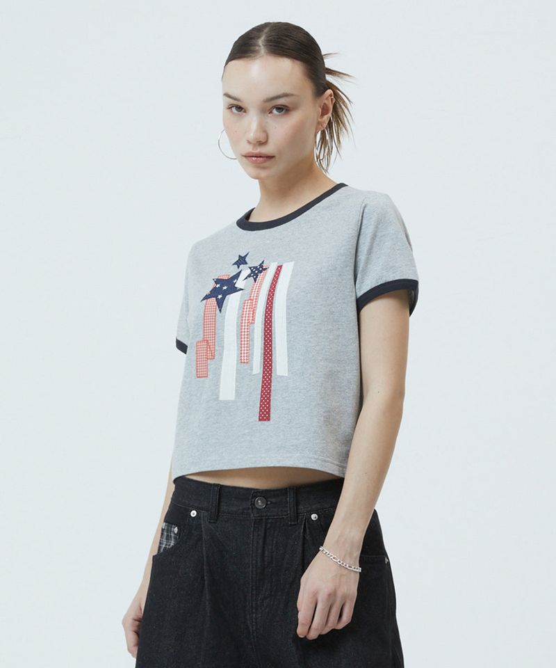 mahagrid(マハグリッド)の「FLAG APPLIQUE RINGER CROP TEE(Tops)」