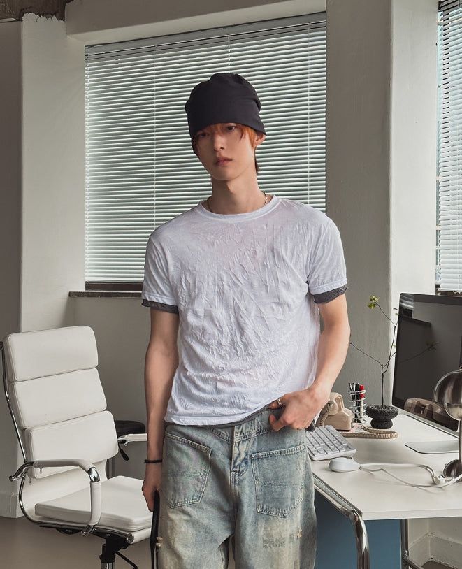 Even Wrinkle Layered Short Sleeve T-shirt