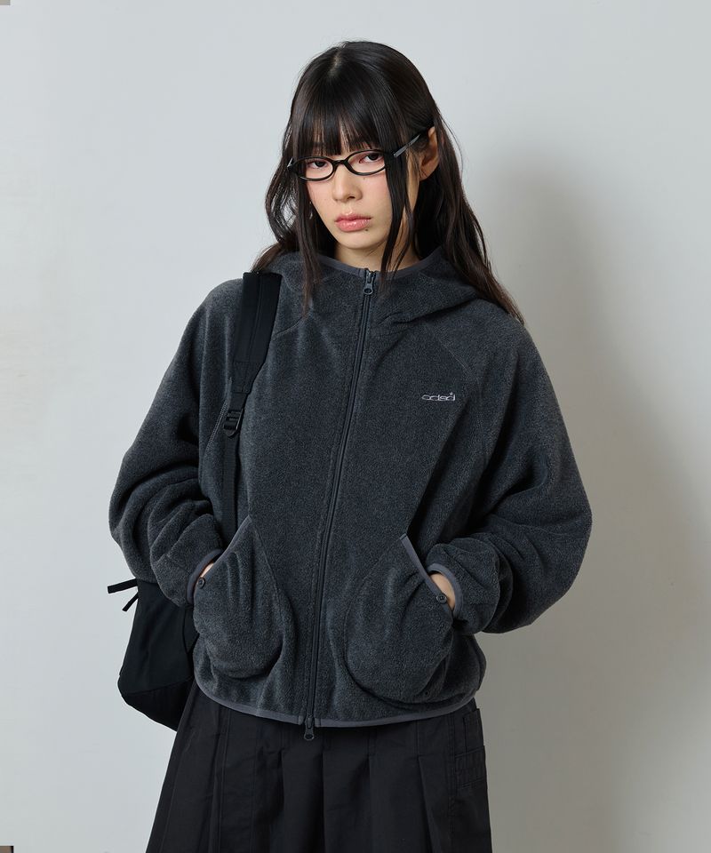 ODDSTUDIO（オッドスタジオ）の「Shirring Pocket Fleece Hooded Zip-Up - CHARCOAL（Tops）」