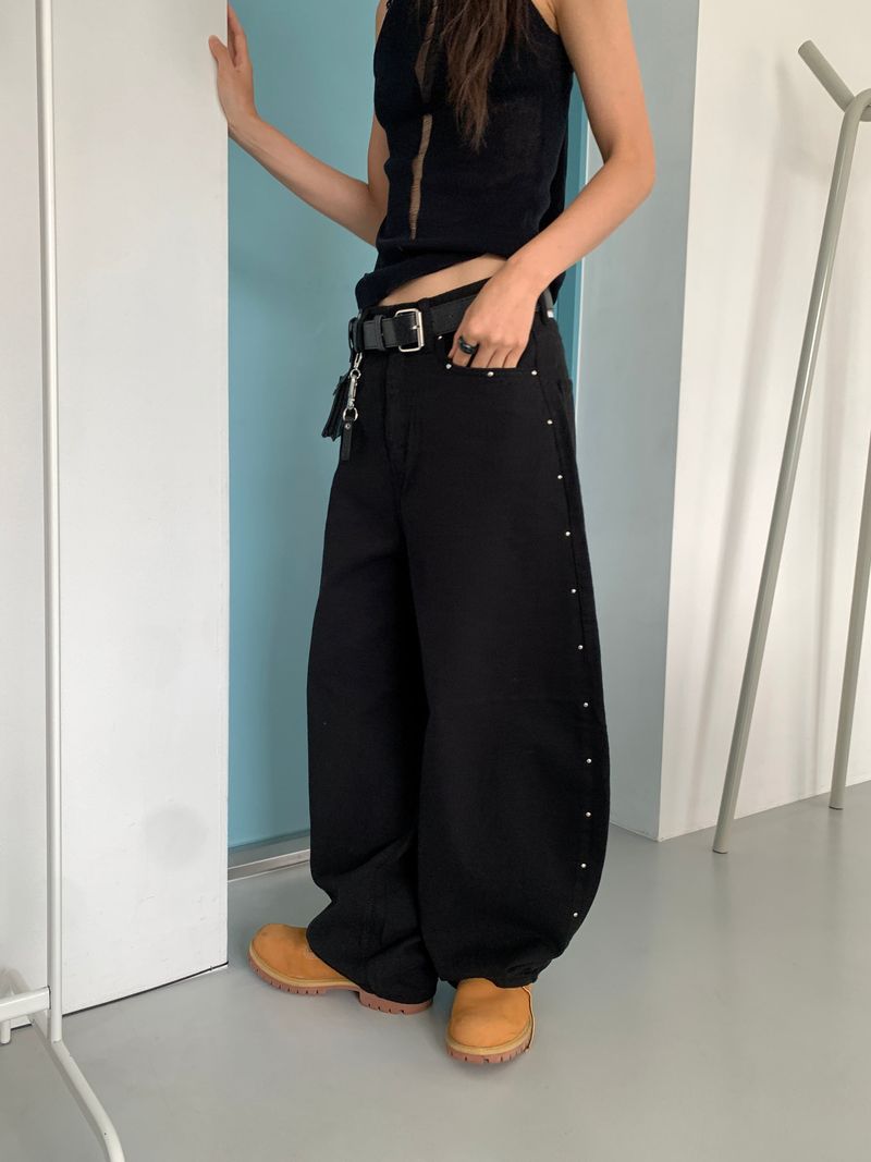 STUD BALLOON WIDE PANTS (2C)