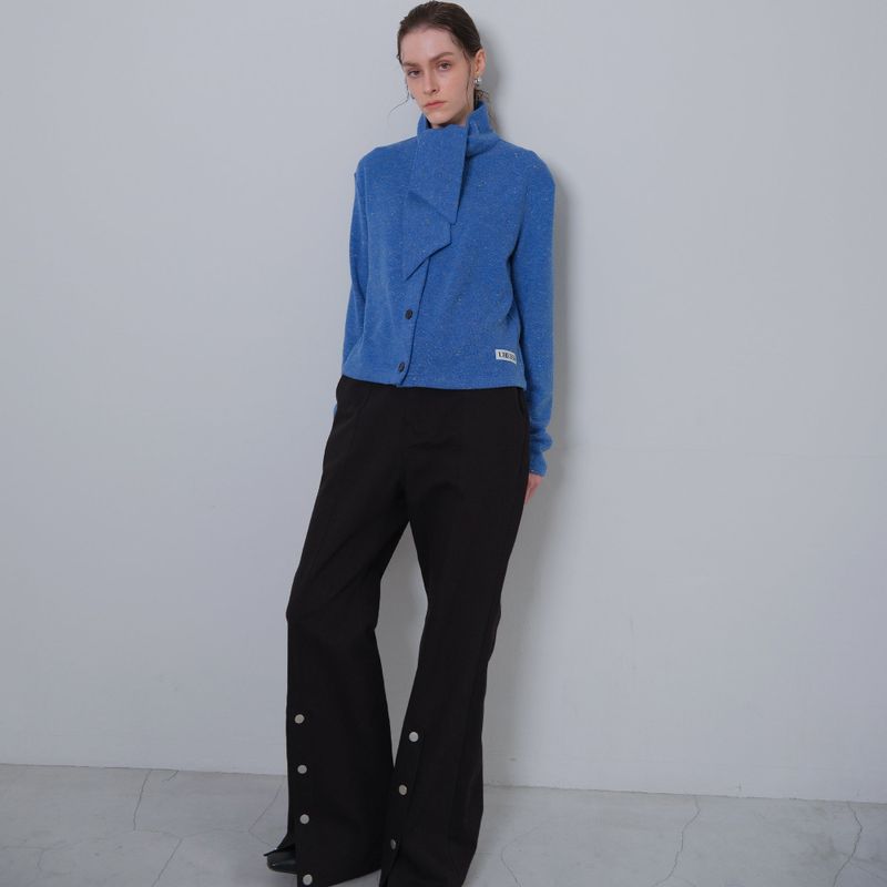 Black Slit Snap Long Pants