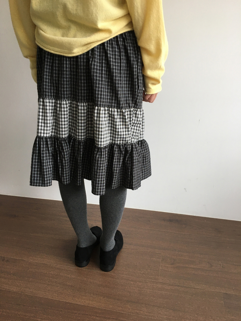 Fold check skirt (3color)
