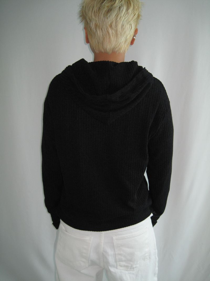 Slim Fit Finger Hole Ribbed Cropped Hood Zip-Up (2c)