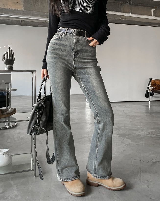 Grayish Washing Bootcut Denim Pants