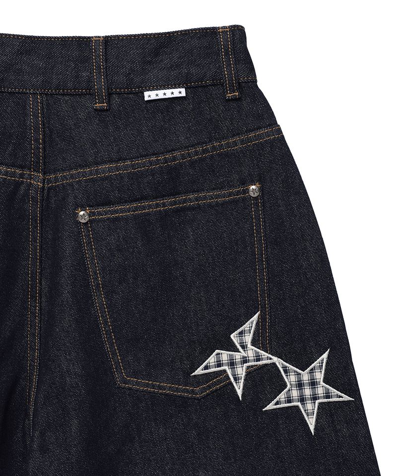 CHECK APPLIQUE DENIM SHORTS BLUE(CV2GMFD160A)