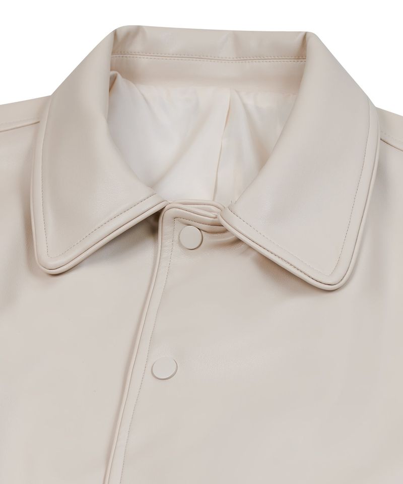 87-STAN030 [Vegan Leather] Voldest Stylish Line Varsity Leather Jacket Ivory
