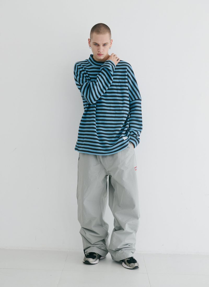 BSR2223FWPO027 STRIPE HIGH NECK PULLOVER BLUE