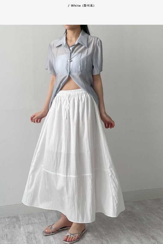 Juicy Nylon Flare Long Skirt