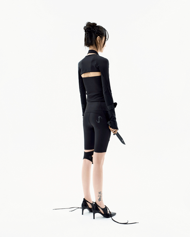 Thigh Slit Shorts Leggings / Black