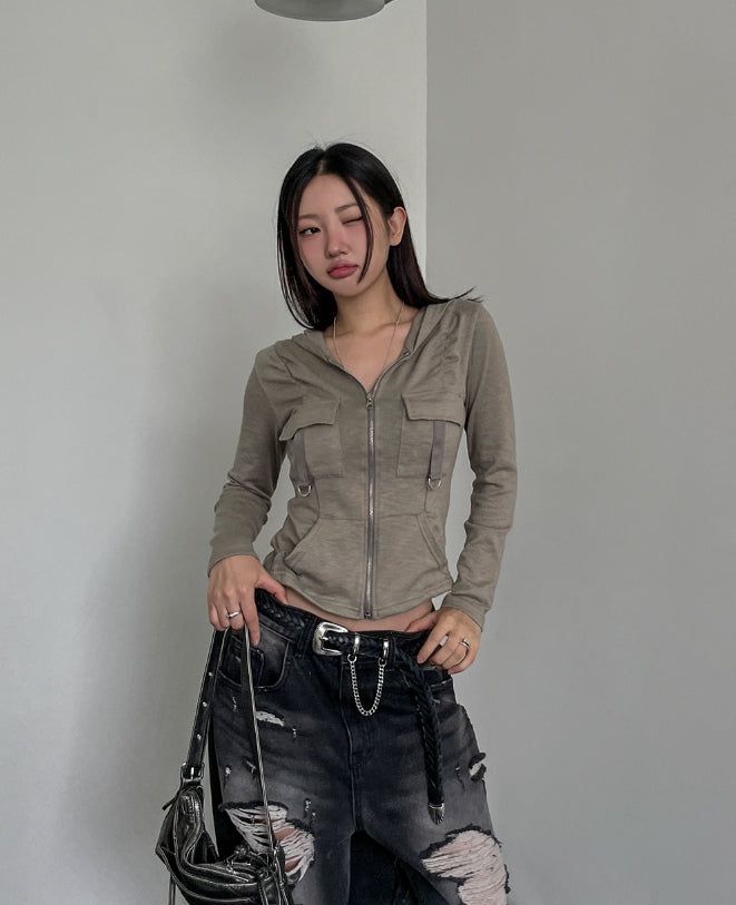ULAN(ユレン)の「Caro Derring Strap Shirring Hooded Zip-Up(Tops)」