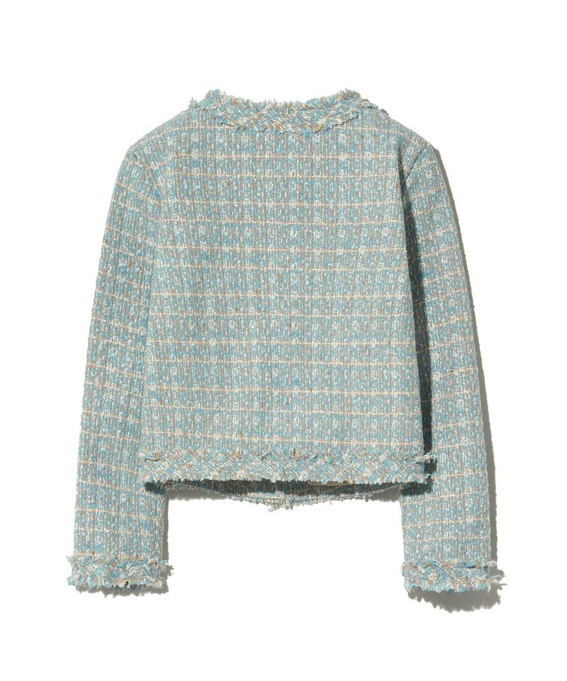 85-VIVAJ048 Multi-Color Crop Tweed Jacket Sky Blue