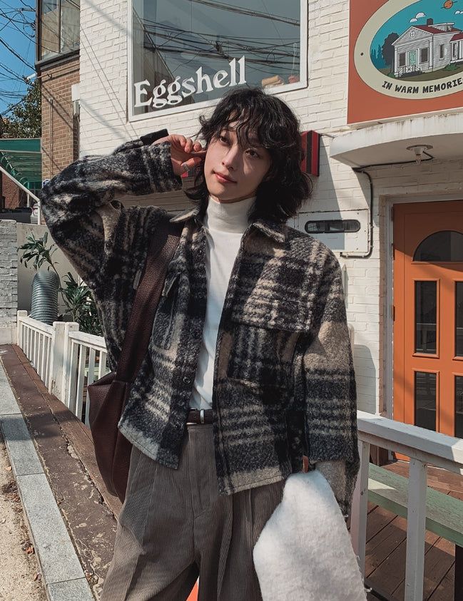 Bronte wool checked crop jacket