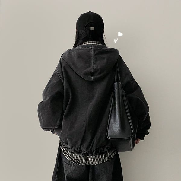 Delt Boxy Fit Two-Way Denim Hooded Jumper