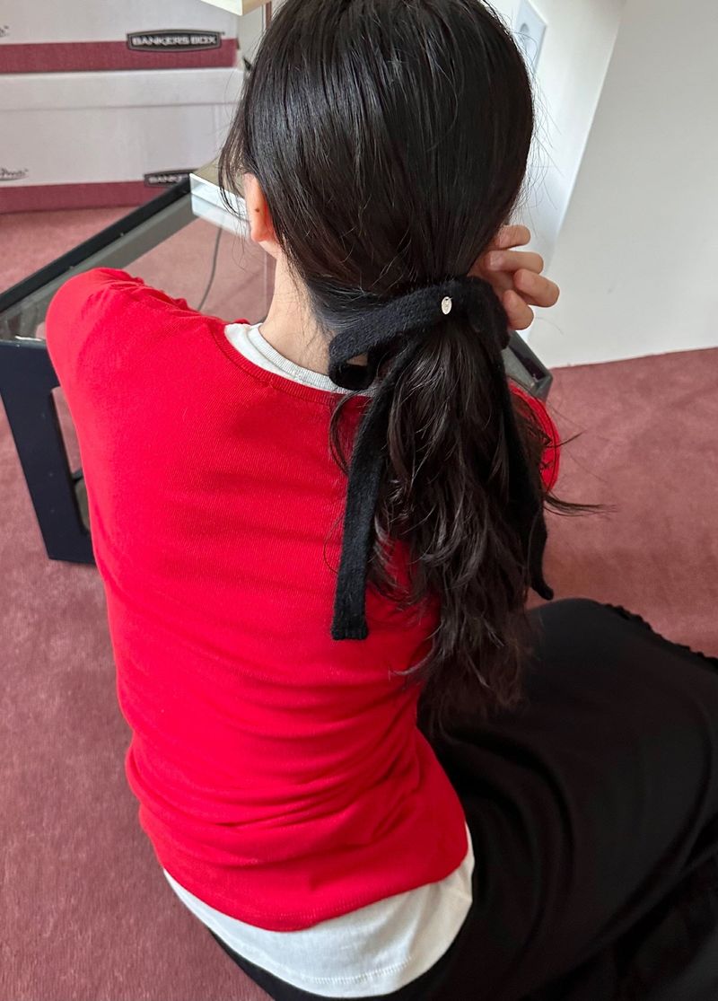 wool ribbon hair strap - black