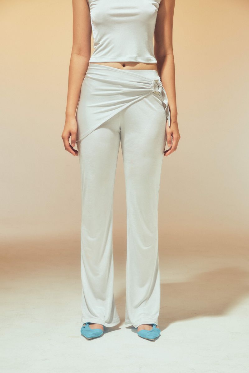 SILVER METAL BELT FLARED PANTS