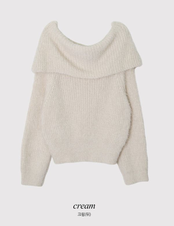 Fine Boucle Off Shoulder Loose Knit (5color)