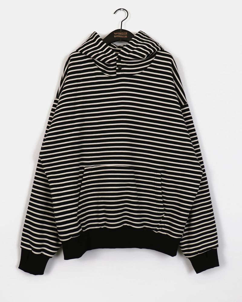 コユウボタンストライプウォーマーフード付きTシャツ